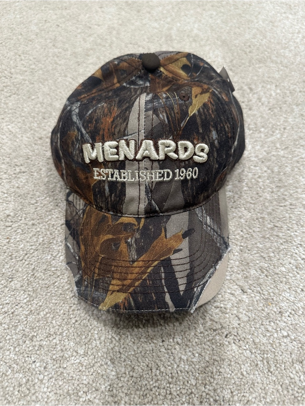 Menards Camouflage Baseball Hat - Brown & Green Leaf Camo